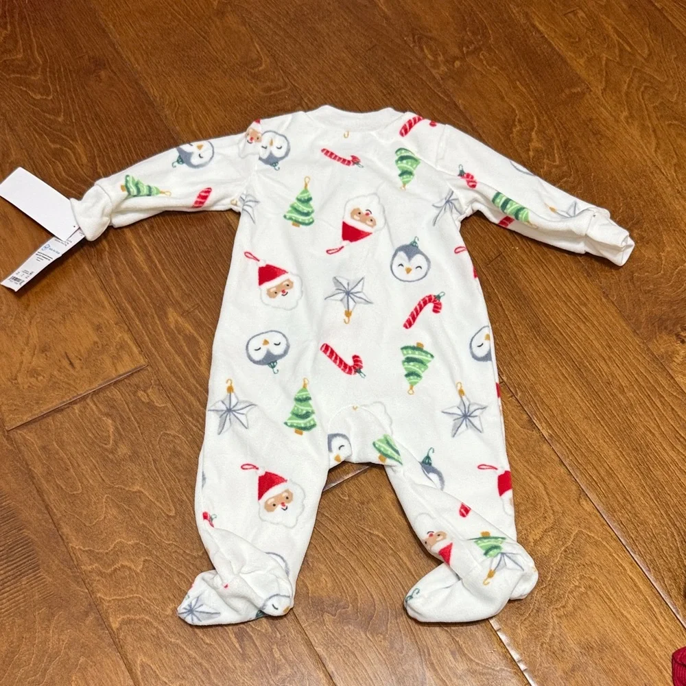 NWT Size 3M Carter' Fleece Holiday Footie with Red and Green Accents